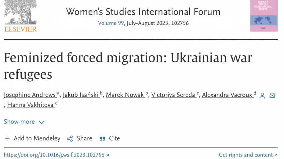 Jakub Isański, Marek Nowak i in.: Feminized forced migration: Ukrainian war refugees
